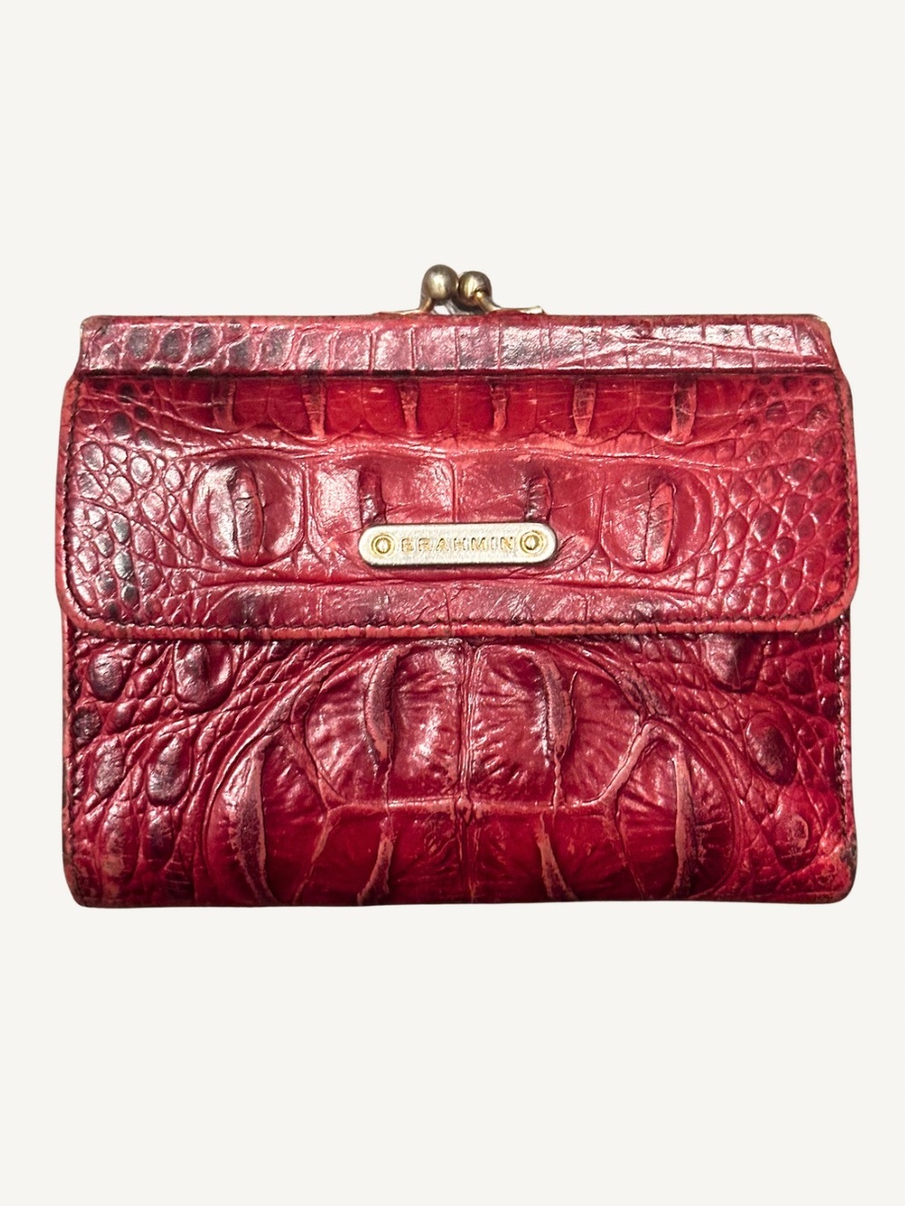 Rare Vintage Brahmin Melbourne Red Kiss-Lock Wallet | Rare Croc Leather